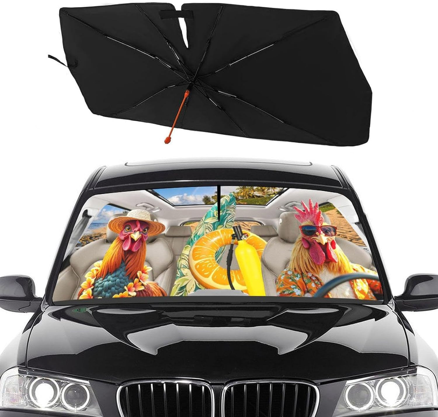 Funny Rooster Chicken Car Windshield Sunshade Umbrella Foldable Umbrella Sun Sha