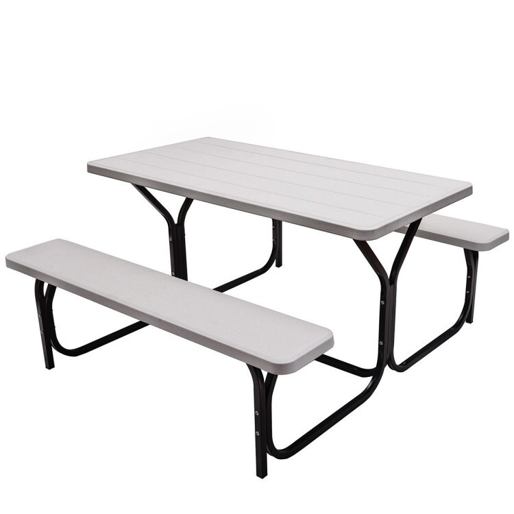 NEW Outdoor Picnic Table Chair Bench Set Family Camping Garden Steel Frame White