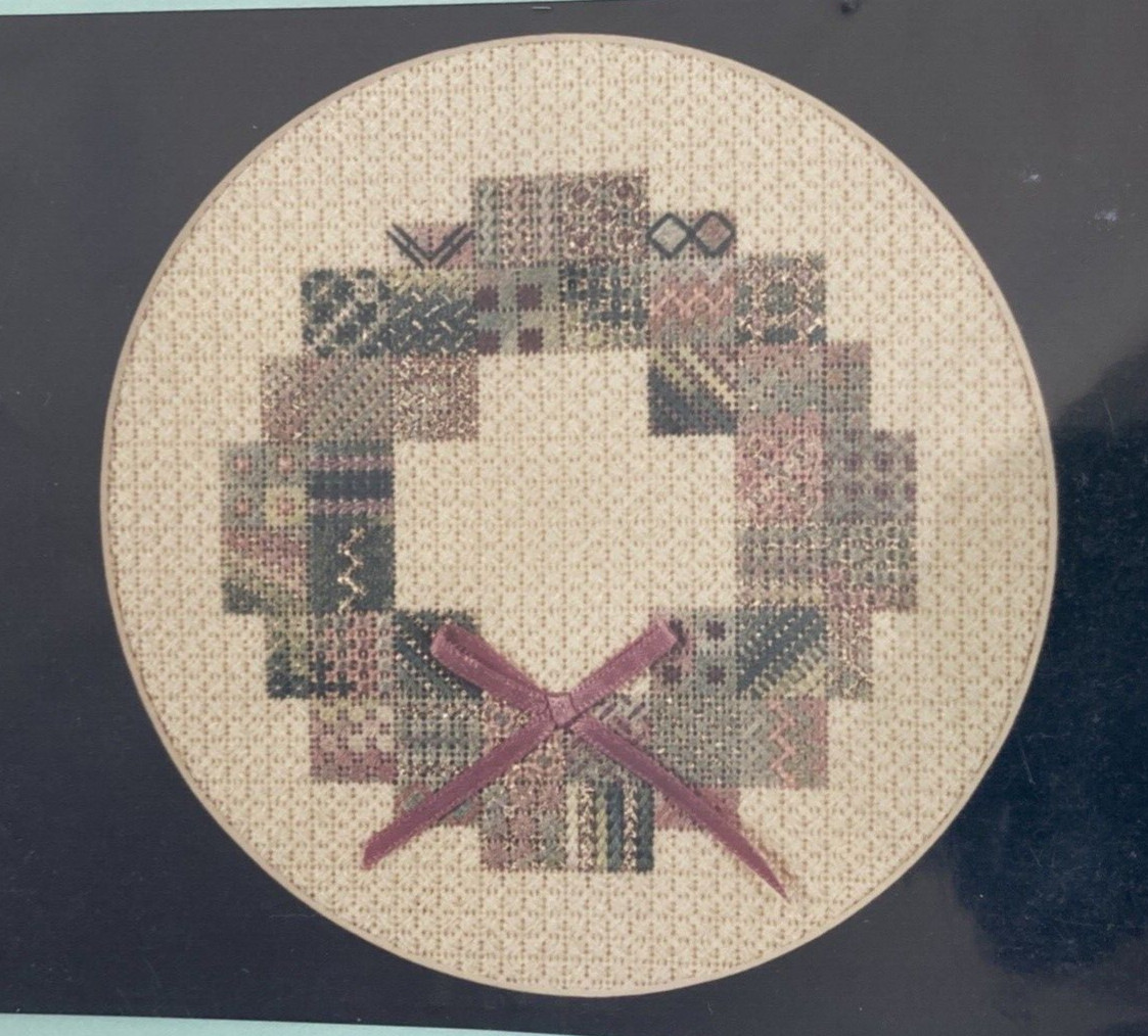 Vtg Rare Neon Flamingo Designs MEMORIAL WREATH needlepoint pattern~Pat Timpanaro