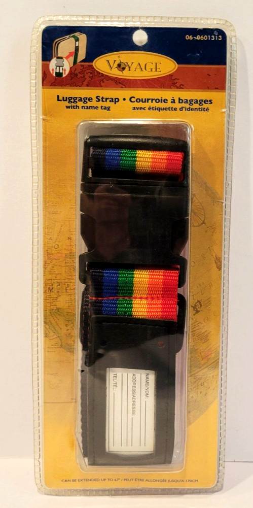 Vintage Rainbow Luggage Strap Voyage Suitcase Up tp 67" w/ Name Tag NEW