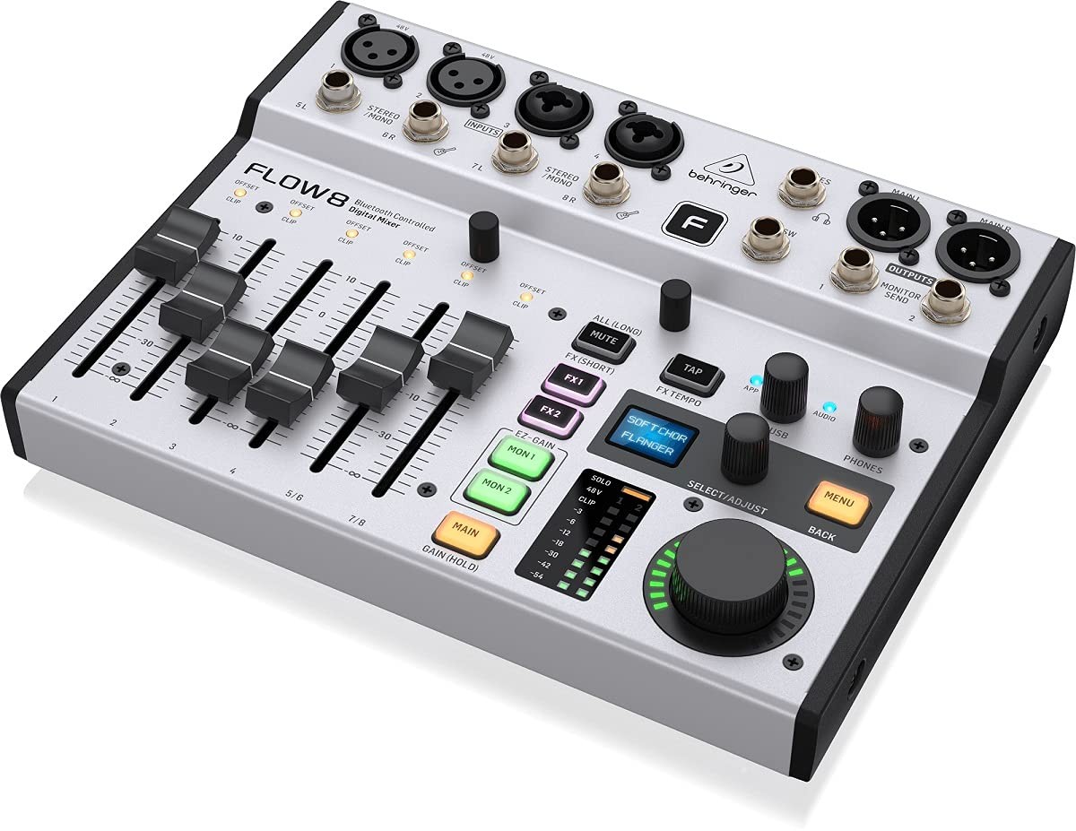 FLOW 8 8-Input Digital Mixer with Bluetooth Audio and App Control, 60 mm Chan...