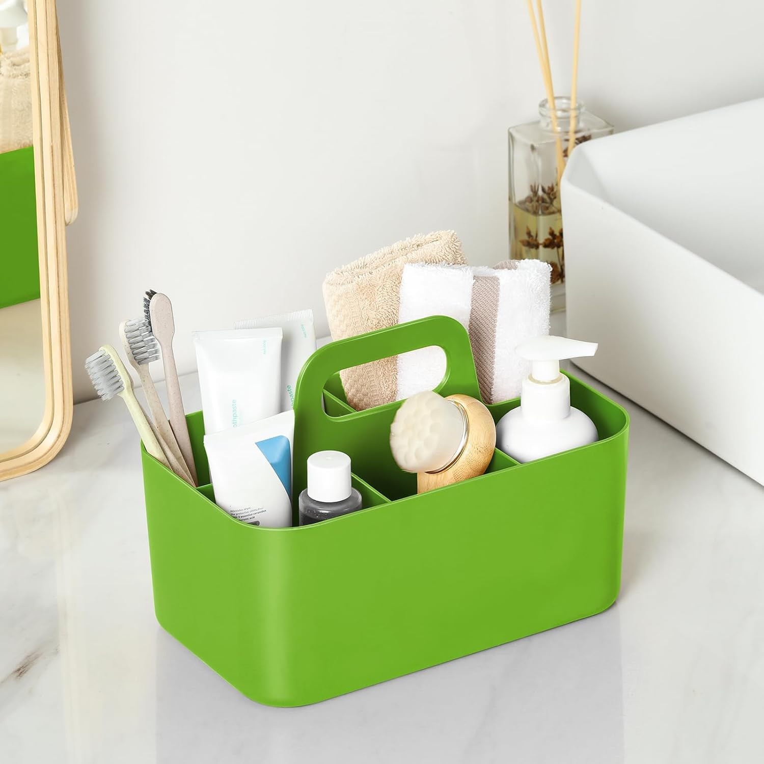 Multiuse Caddy Organizer with Handle, Portable Divided Plastic Tote Bin - Art Cr