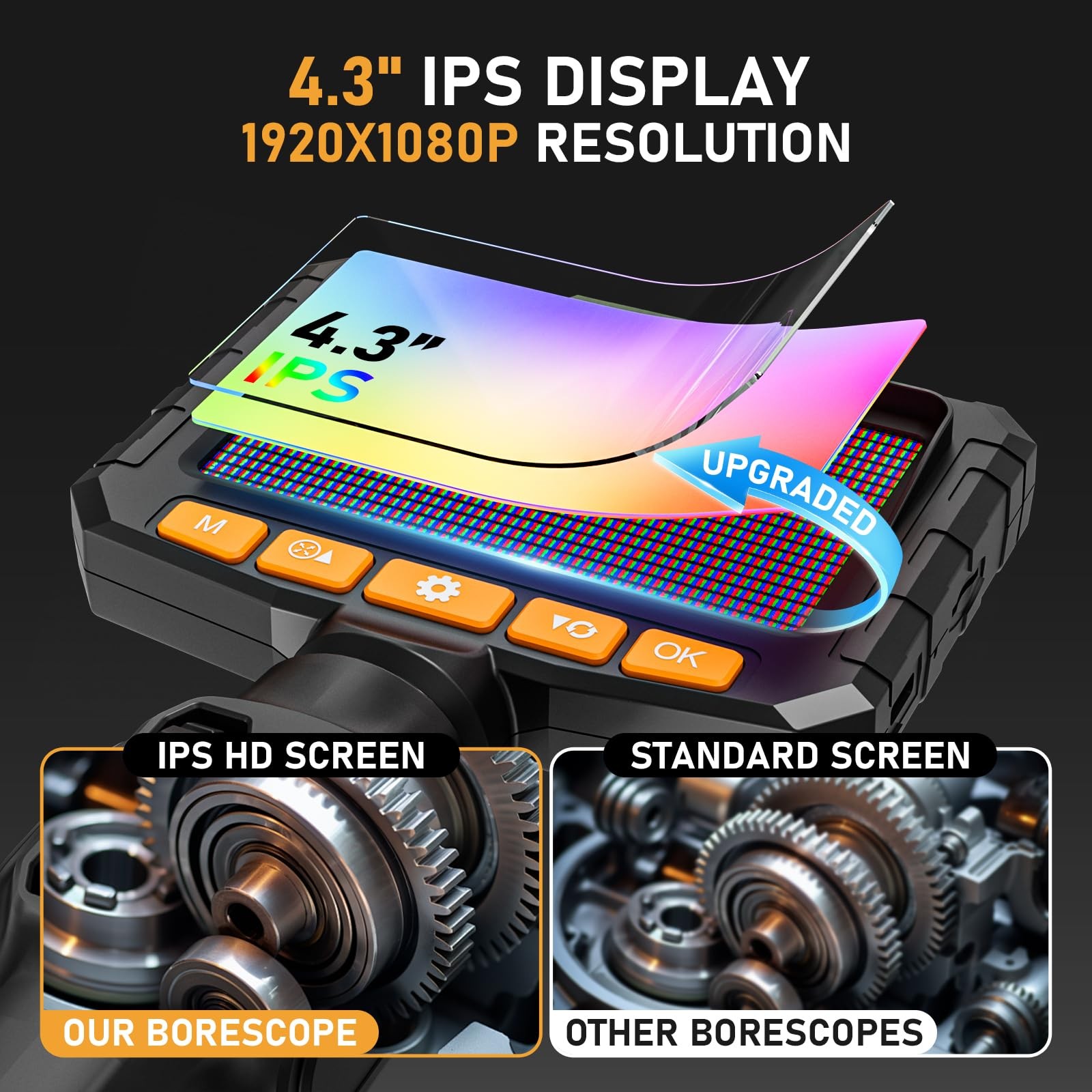 Two-Way Articulating Borescope Camera with Light, Industrial Endoscope Inspec...