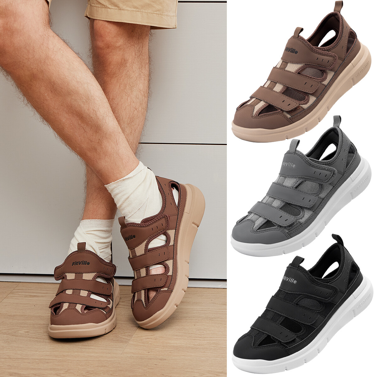 FitVille Diabetic Sandals for Men Casual Comfort Outdoor Sport Adjustable Shoes