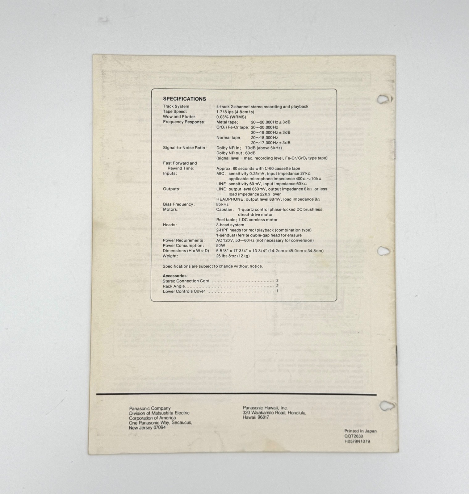 TECHNICS OPERATING INSTRUCTIONS - ORIGINAL