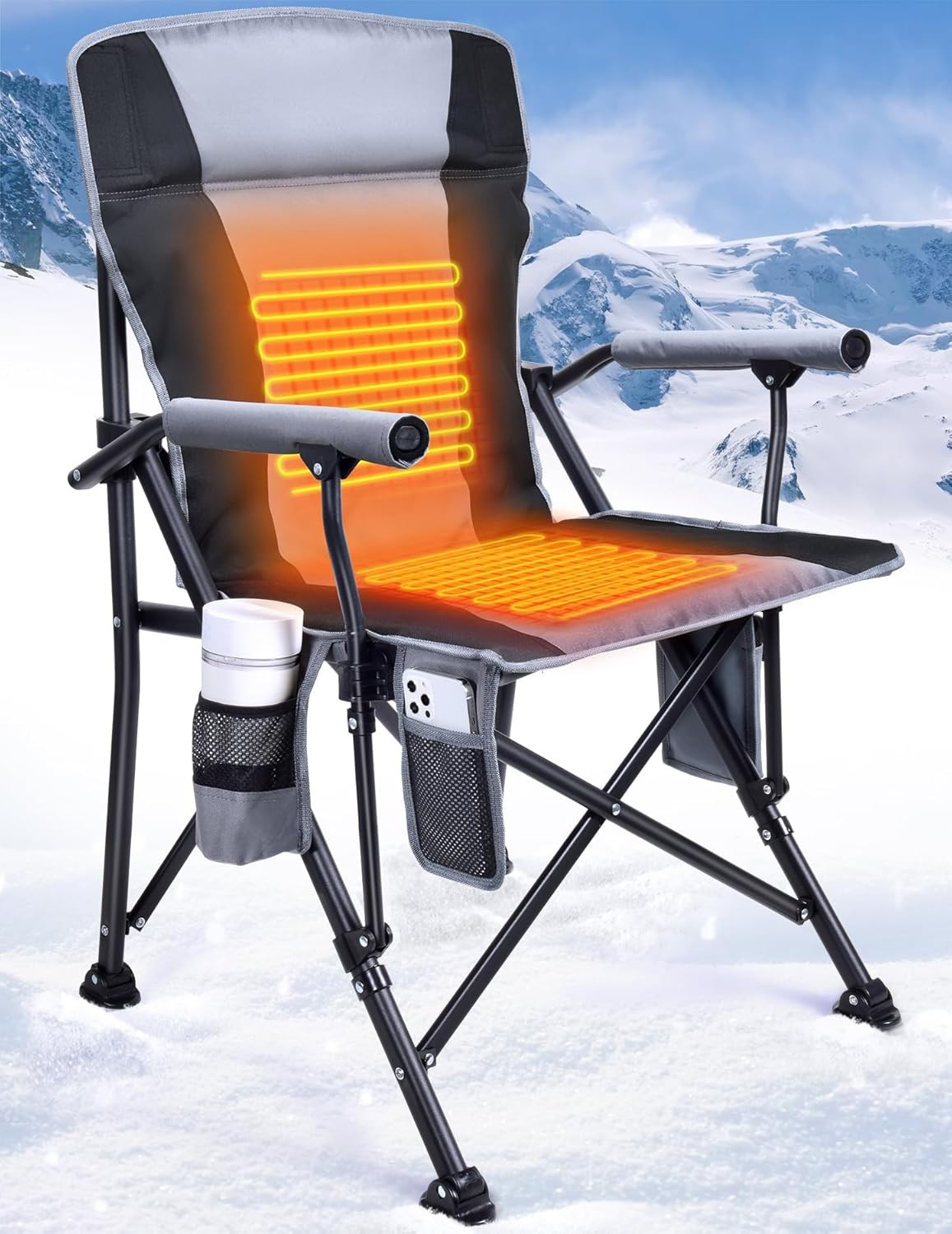 Heated Camping Chair Adults Heats Back & Seat 3 Heat Levels Fully Padded Heated