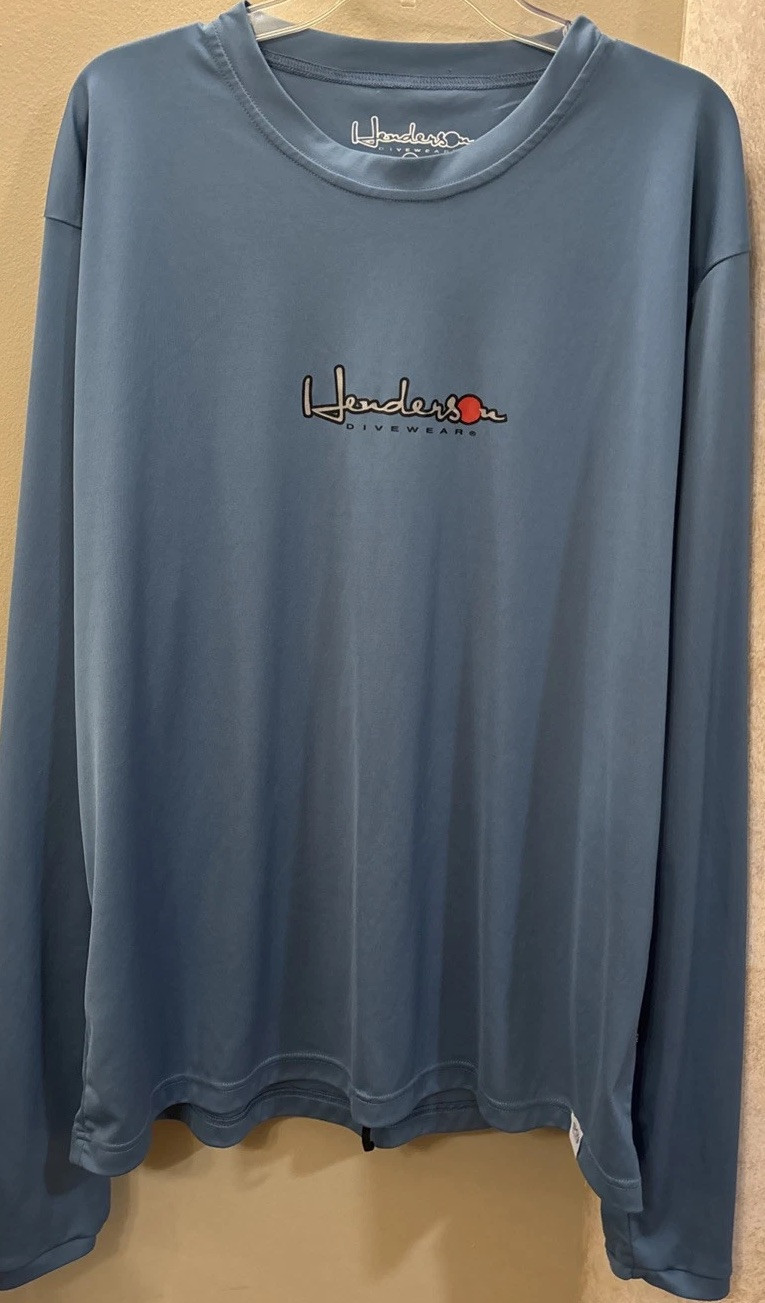 Henderson Dive Wear Blue Diving Scuba Snorkel Shirt L/S 50 Plus UV Shield Sz 2XL