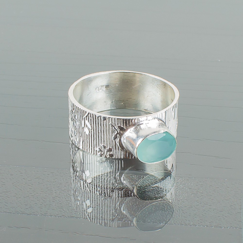 Aqua Chalcedony Gemstone 925 Sterling Ring Handmade Jewelry Ring For Gift