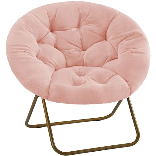 Comfy Saucer Chair, Faux Fur Lounge Seasting XL Circle Round-36 Inches Rosy