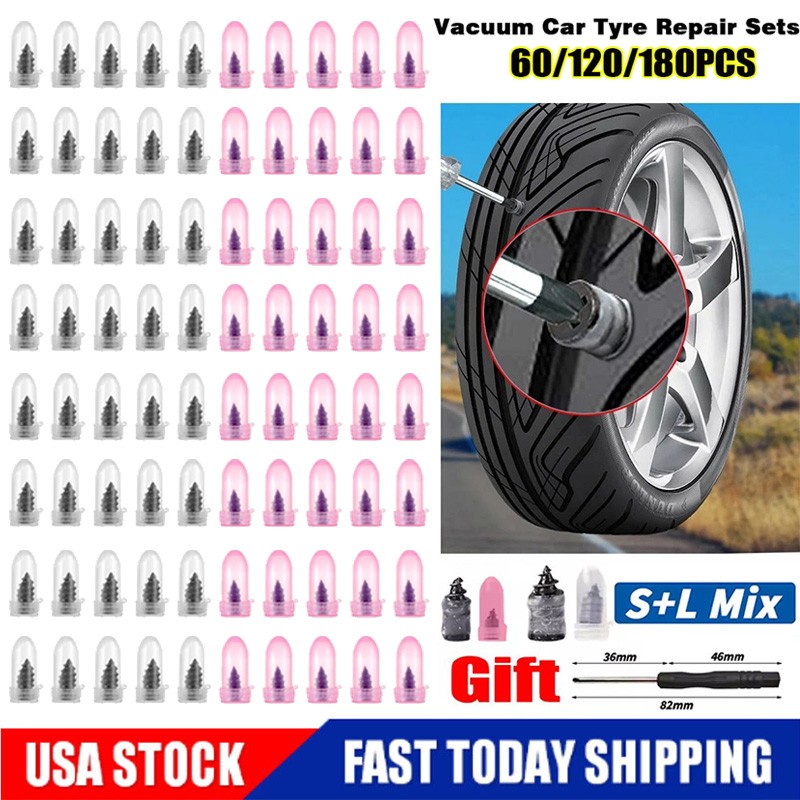 60X Tire Vacuum Repair Screw Rubber Nail Plug Car Tyre Puncture Repair Kit US