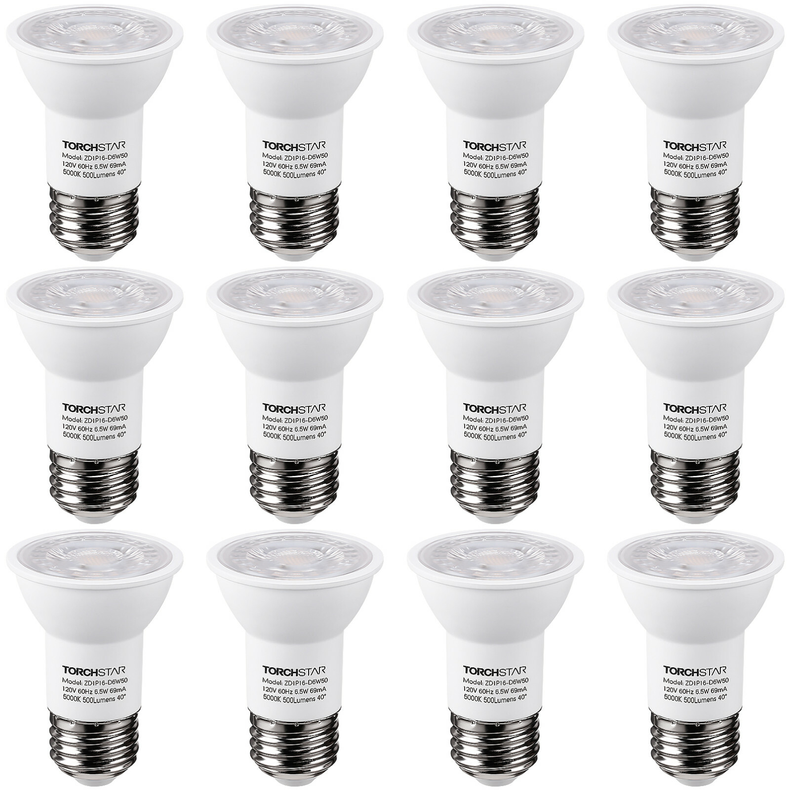 12-Pack PAR16 LED Spotlight Bulb, Dimmable 6.5W=50W Track Light Bulbs 5000K