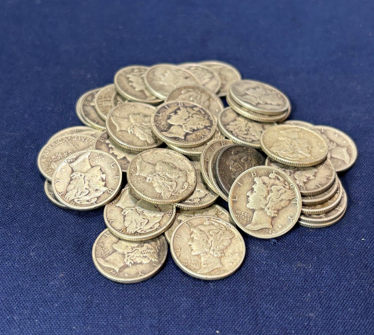90% Silver Mercury Dime Roll 50 Dimes $5 Face