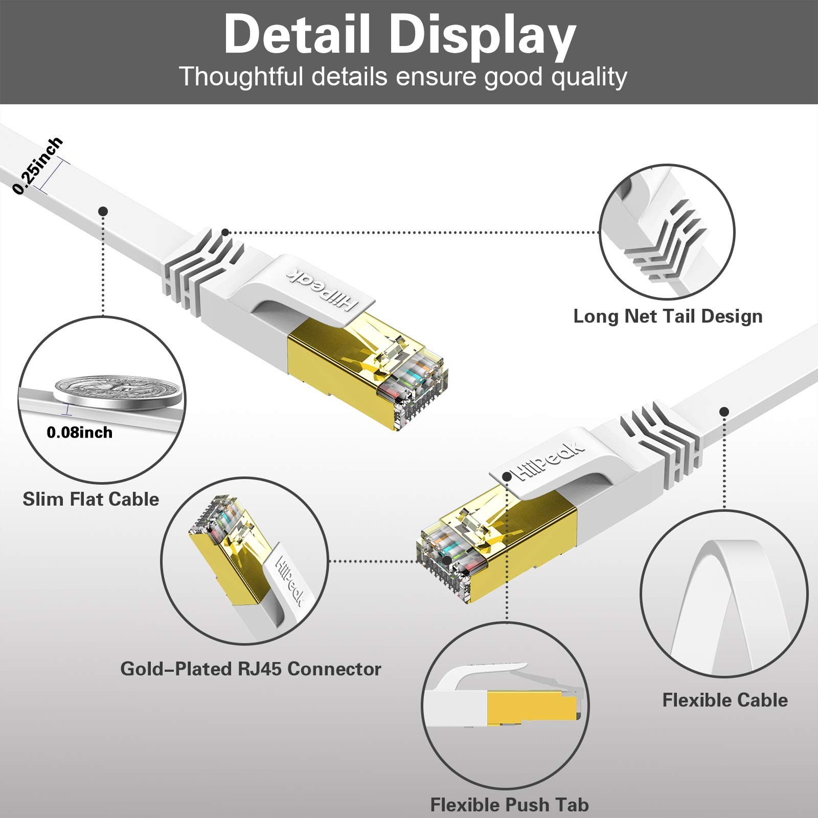 Cat 8 Ethernet Cable 15ft Flat High Speed LAN Patch Network Cord White