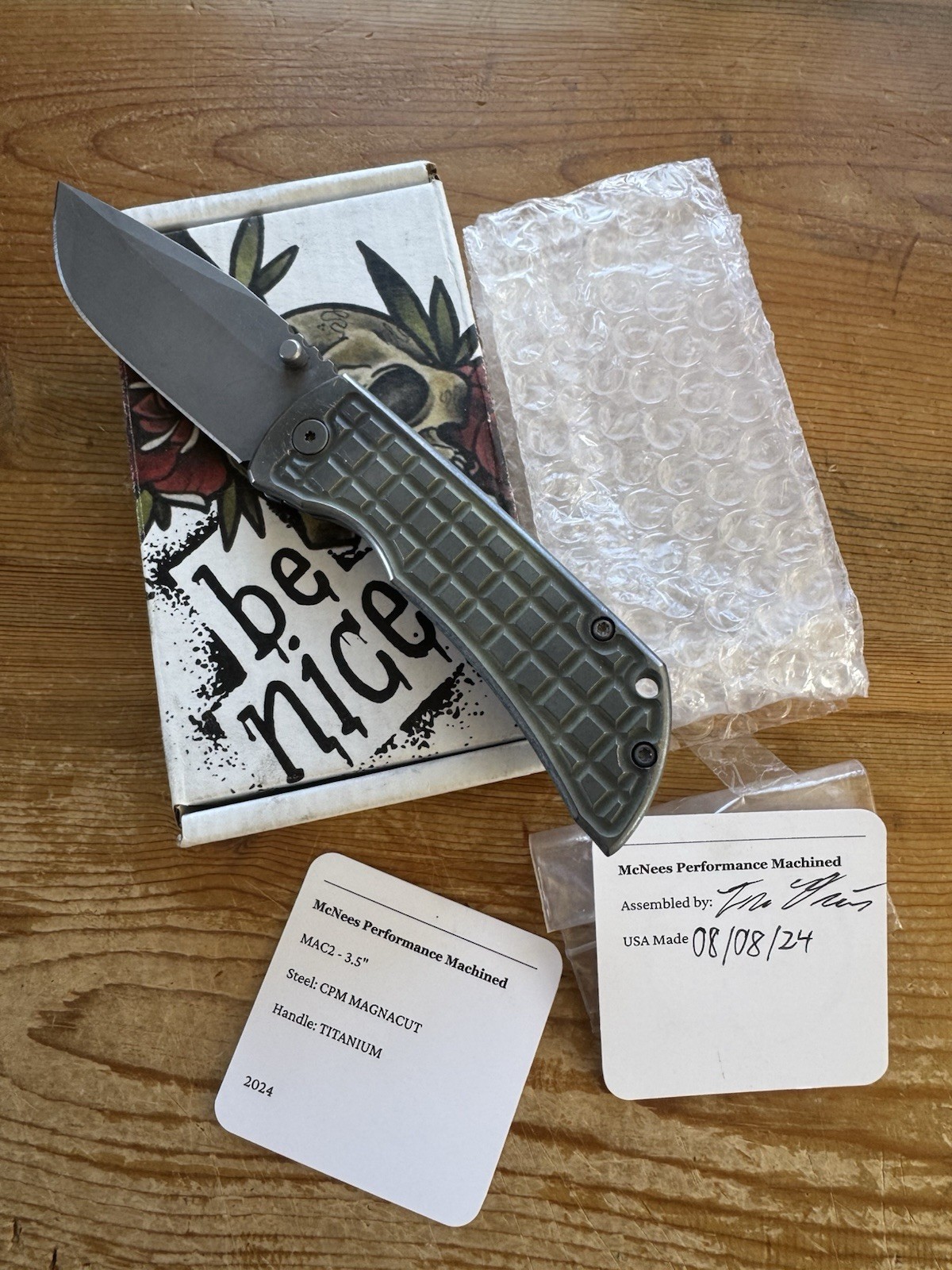 McNees Knives Mac 2 3.5-inch Gen 2 Matte Frag Green/Blue Pattern MagnaCut