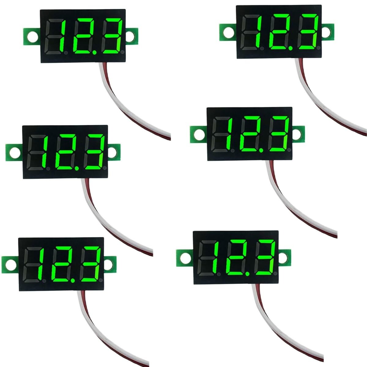 6Pcs Green Mini Digital Voltage Meter DC 2.5~30V 0.28" 2 Car Battery Monitor