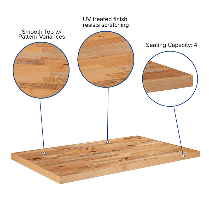 30'' x 48" Rectangular Butcher Block Style Restaurant Table Top in Solid Wood