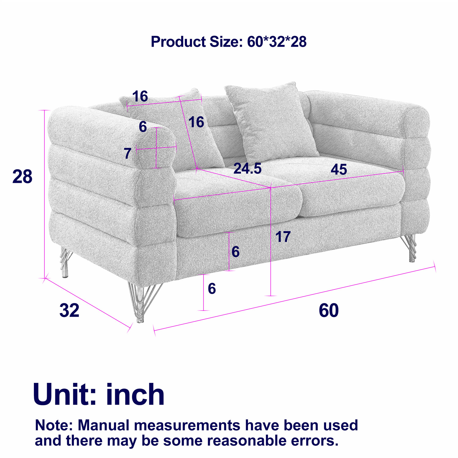 60'' Loveseat Sofa Couch 2-Seater Upholstered Sofa Couch Living Room Sofa