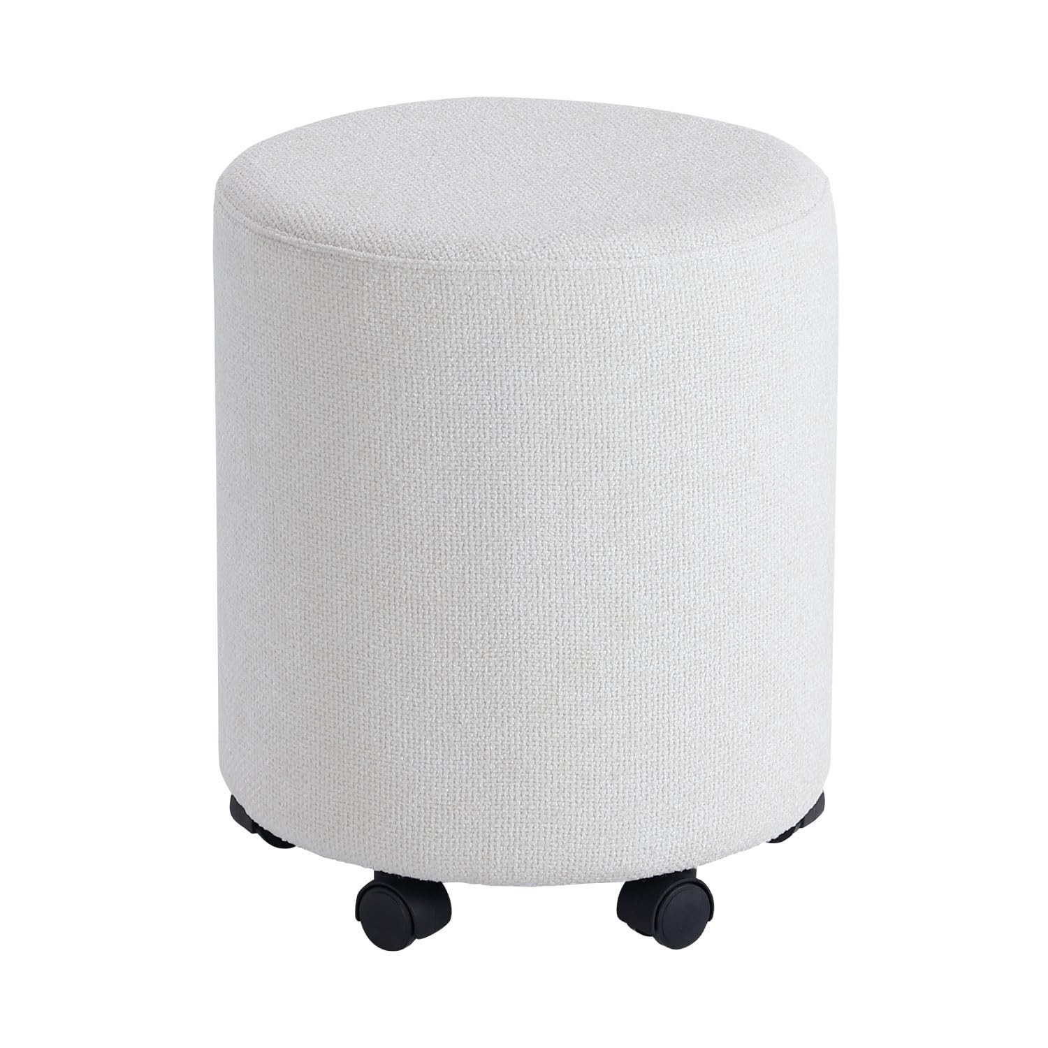 Set Style Ottoman with Wheels, Rolling Vanity Chair for Makeup, Upholstered V...