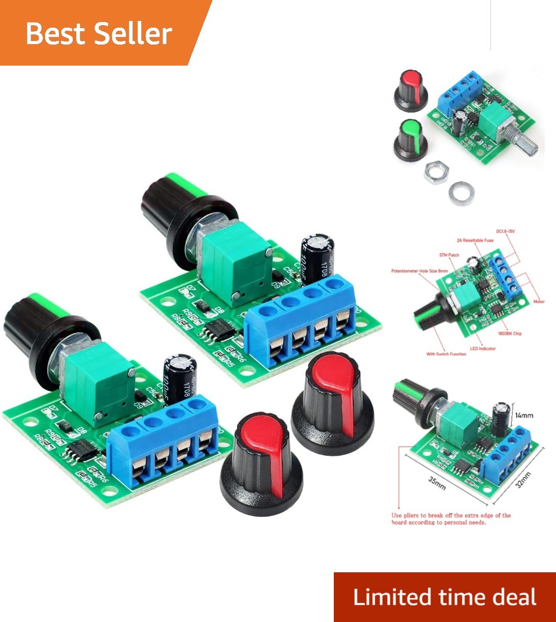 2PCS PWM Low Voltage DC Motor Speed Controller 1.8V-12V with Speed Control Knob