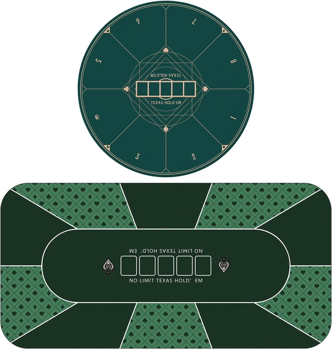 70 X 35 Inch Poker Mat Green + 47 Inch round Poker Table Mat