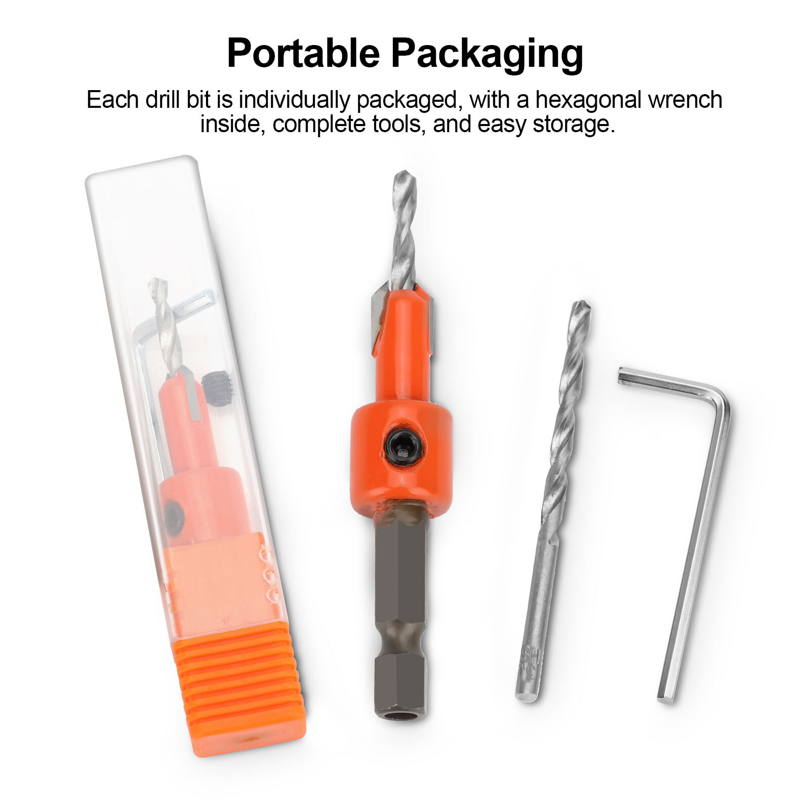5x Counter Sink Drill Bit 1/4" Hex Shank 5x Hex Wrench 5x Replaceable Drill Bits
