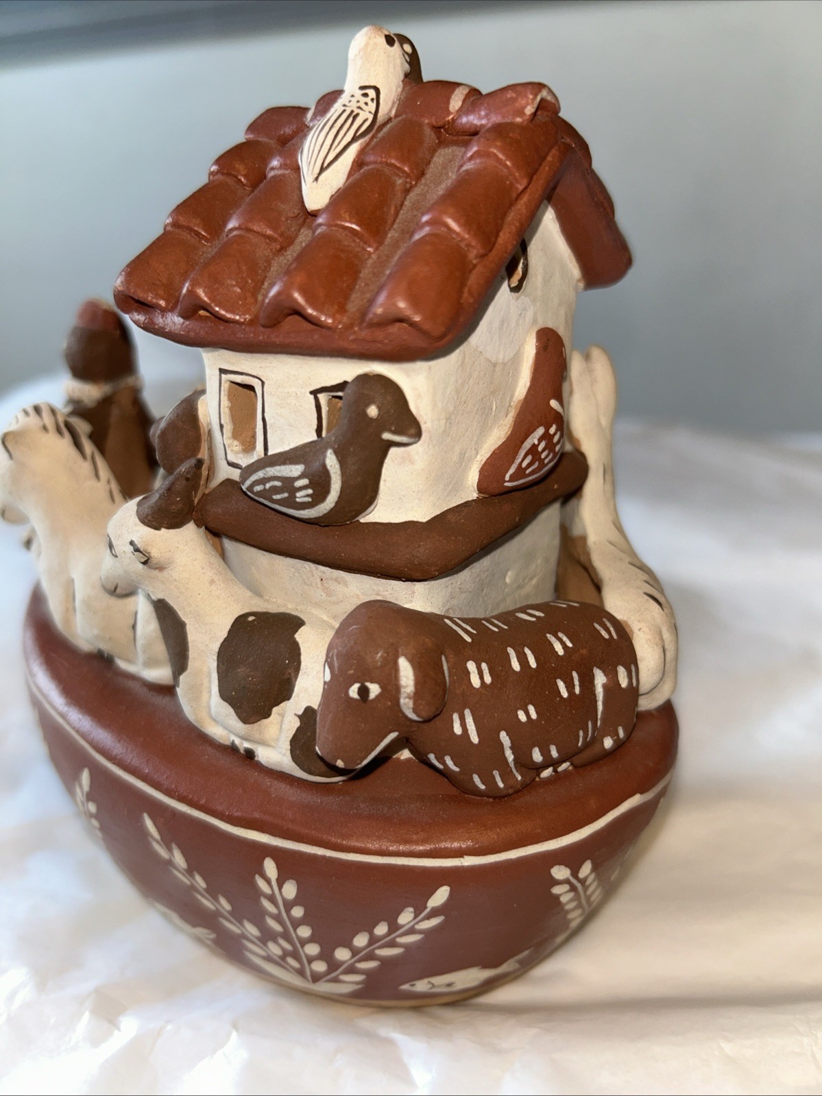 Vintage Noah's Ark Figurine Clay, Made In Peru