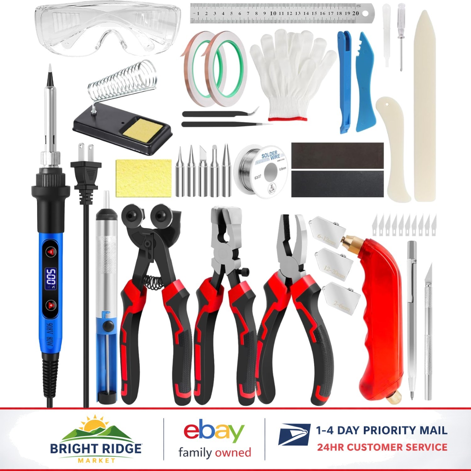 Glass Cutting Tools Kit with 43 Pieces, Includes Soldering Iron and Accessories