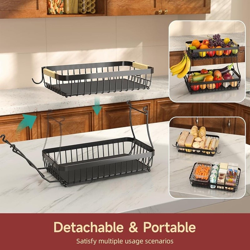 Stackable Fruit Basket W/ Banana Hooks Easy Assembly Durable Kitchen Storage New