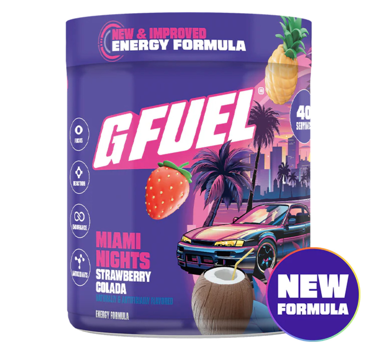 GFUEL Miami Nights 2.0 Strawberry Pina Colada Tub 40 Servings Gamma Labs G FUEL