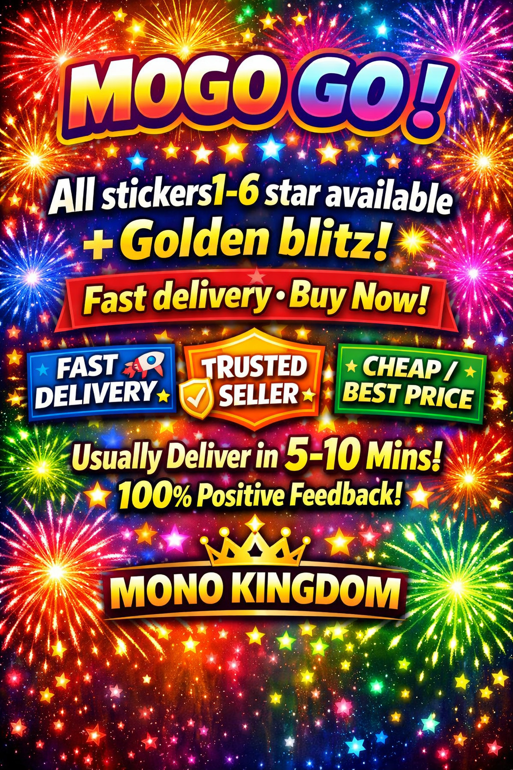 Monopoly Stickers Go 1⭐- 6⭐All sticker🔥-24/7 -fast