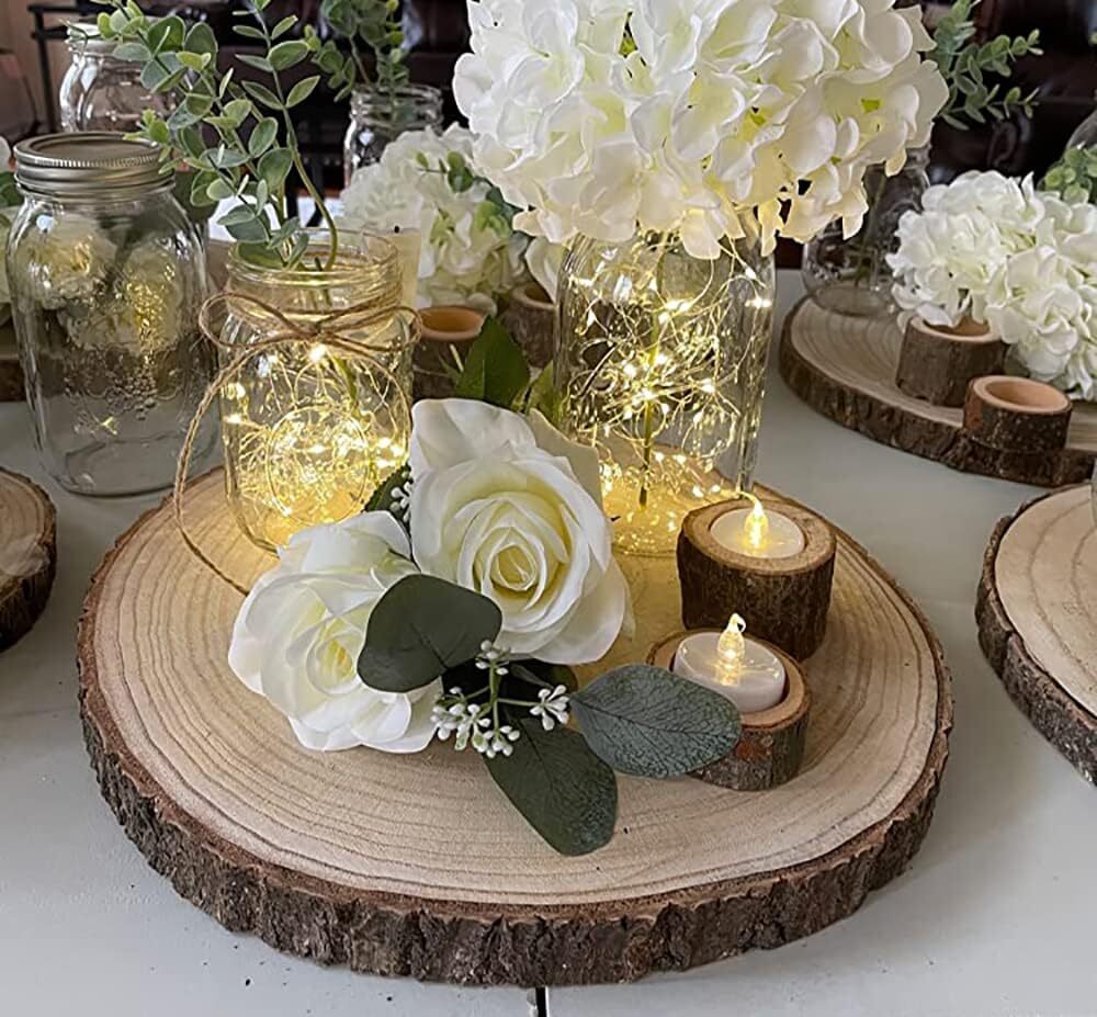 Lawei 20 Pack Wooden Tealight Candle Holder, Wood Votive Natural