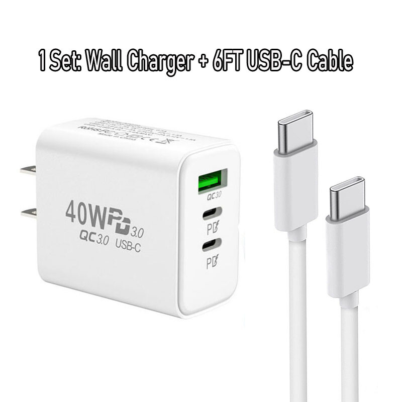 For iPhone 15 Pro Max iPad Fast Charger 40W Double PD USB C Adapter Type C Cable