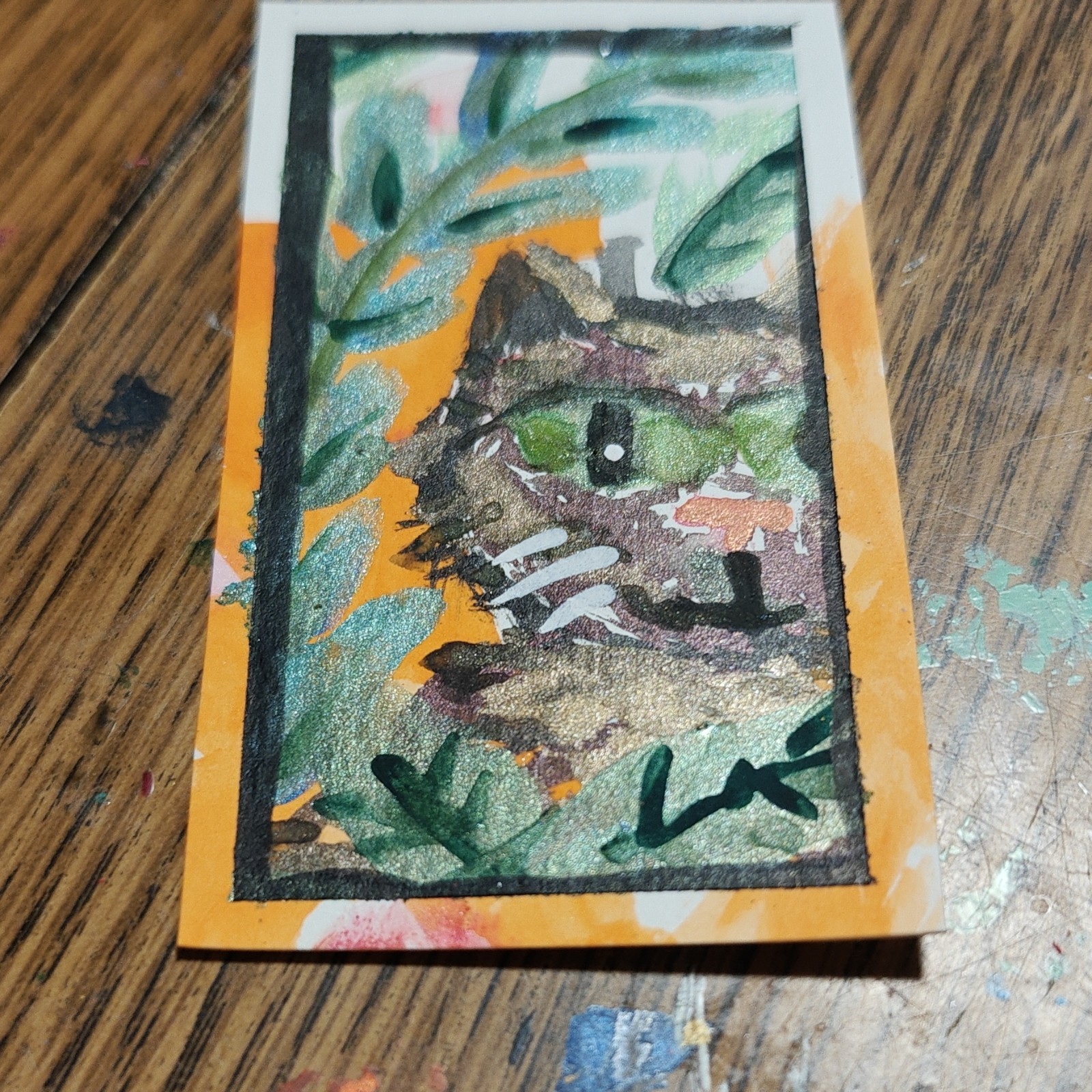 ACEO by Emily Meinert Miniature Cat painting Original Handmade Signed Small