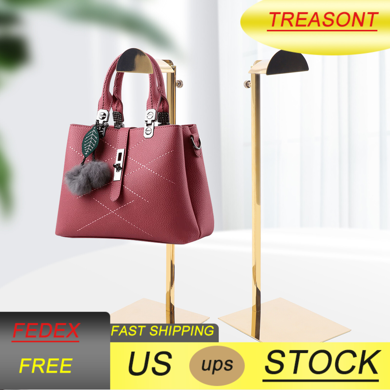 2 PCS Adjustable Handbag Display Stand Metal Bag Hanger Hanging Bag Rack Gold US