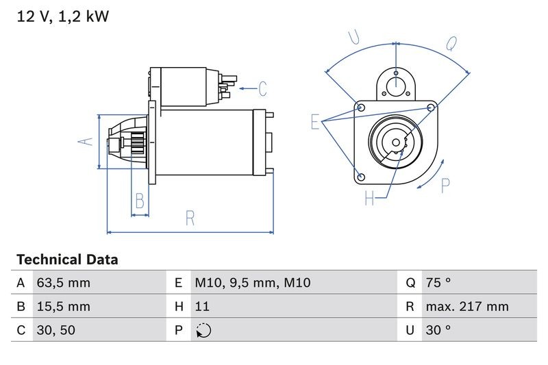 Starter BOSCH 0 986 022 131 for FORD MAZDA VOLVO
