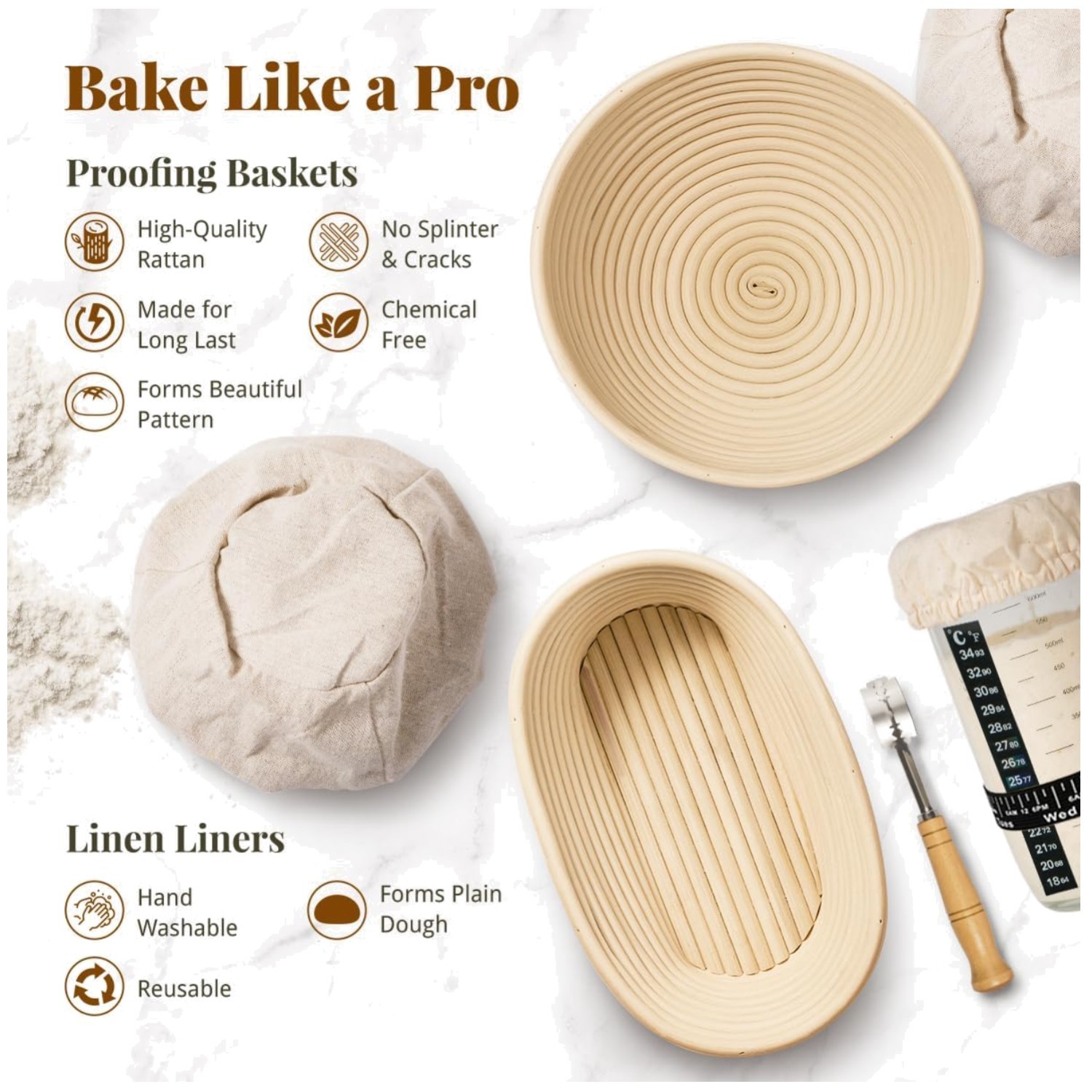 Artisan Sourdough Starter Kit | Banneton Bread Baskets Set