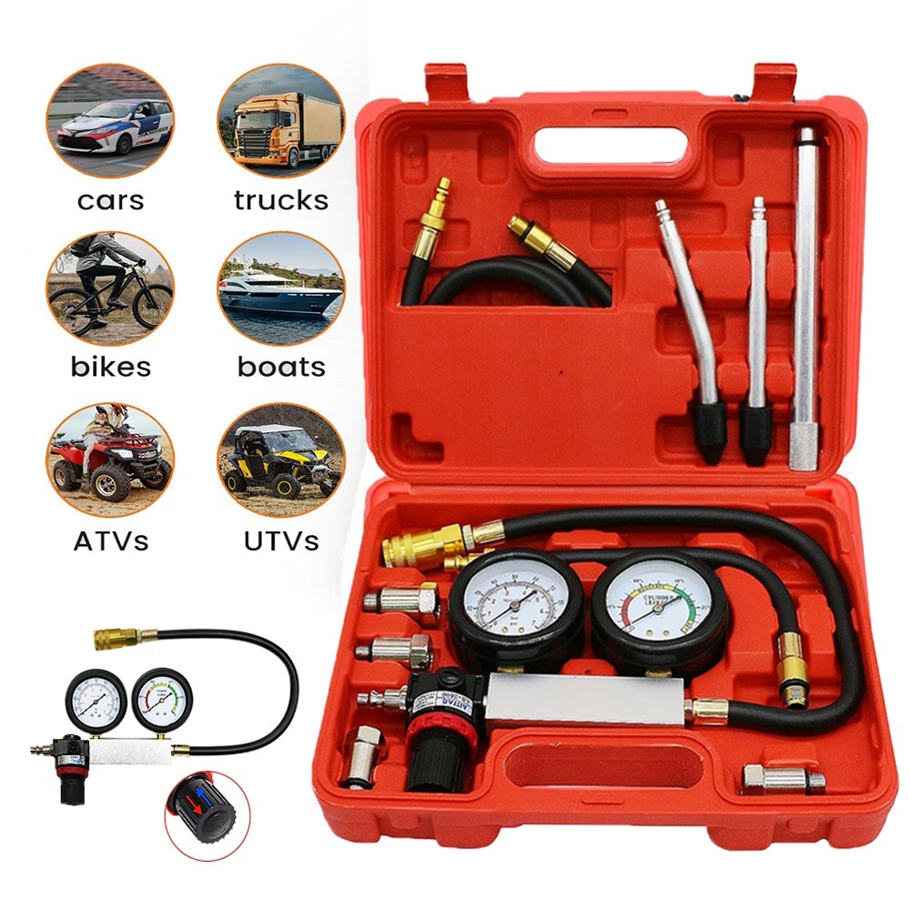 Cylinder Leak Down Tester Car Gasoline Engine Dual Gauge Leakdown Detector Tool