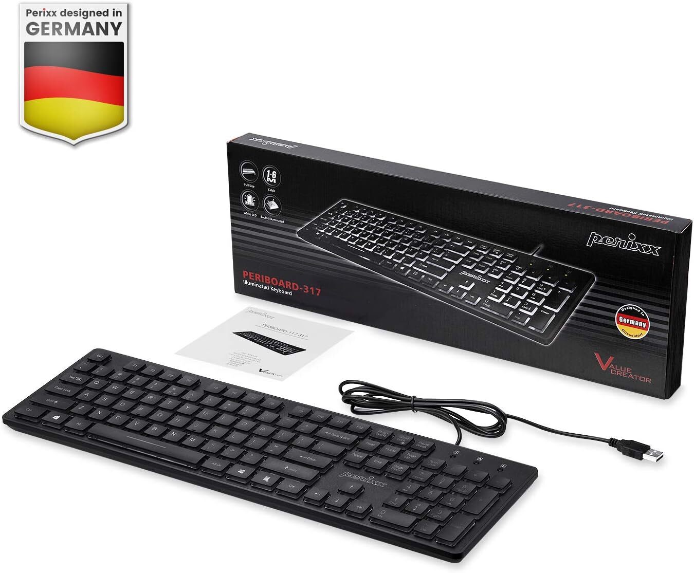 Large Print Letters Computer Keyboard LED Lighted White Backlit Full Size Key