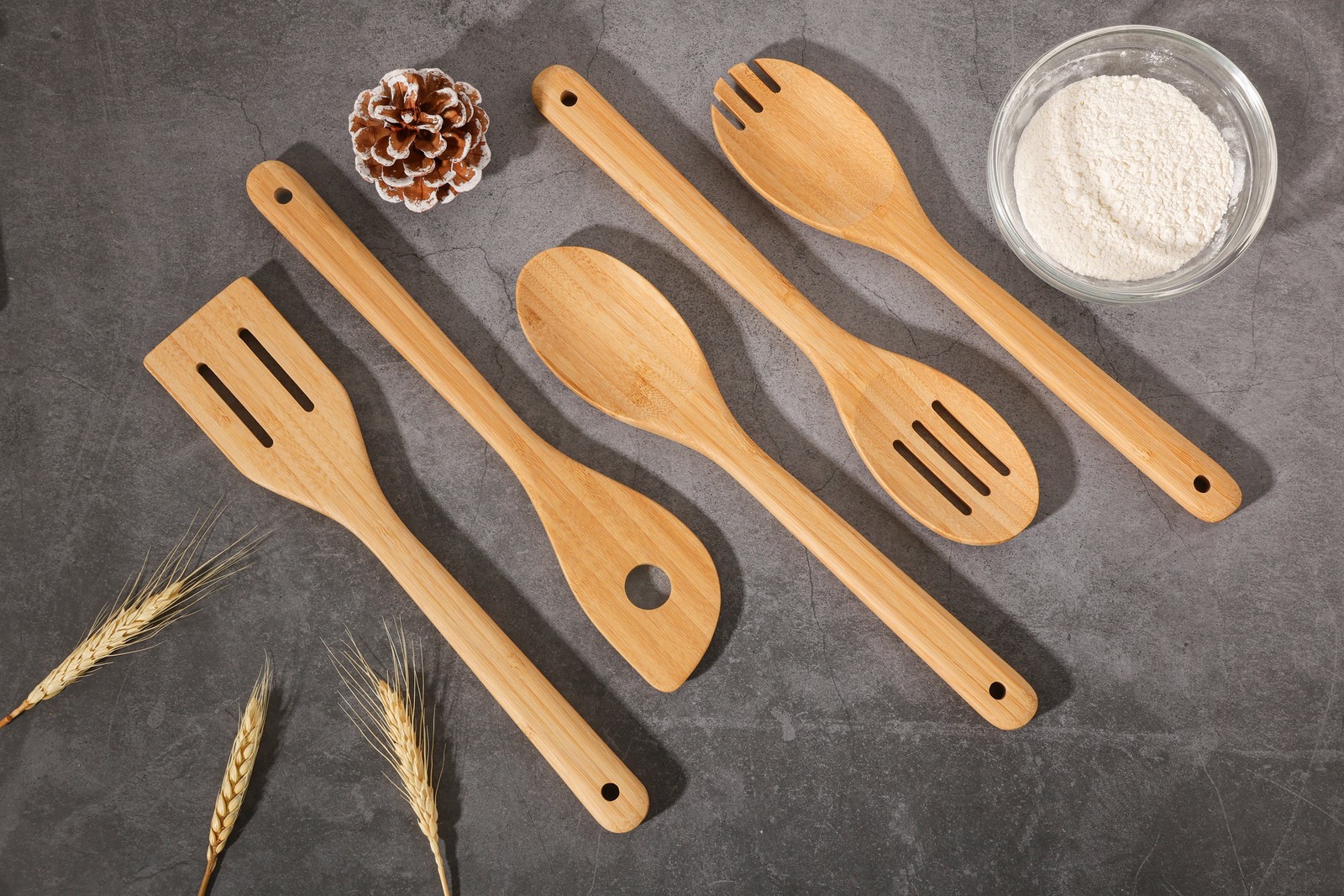 5pk Bamboo Spoons for Cooking, Kitchen Essential Tools Set