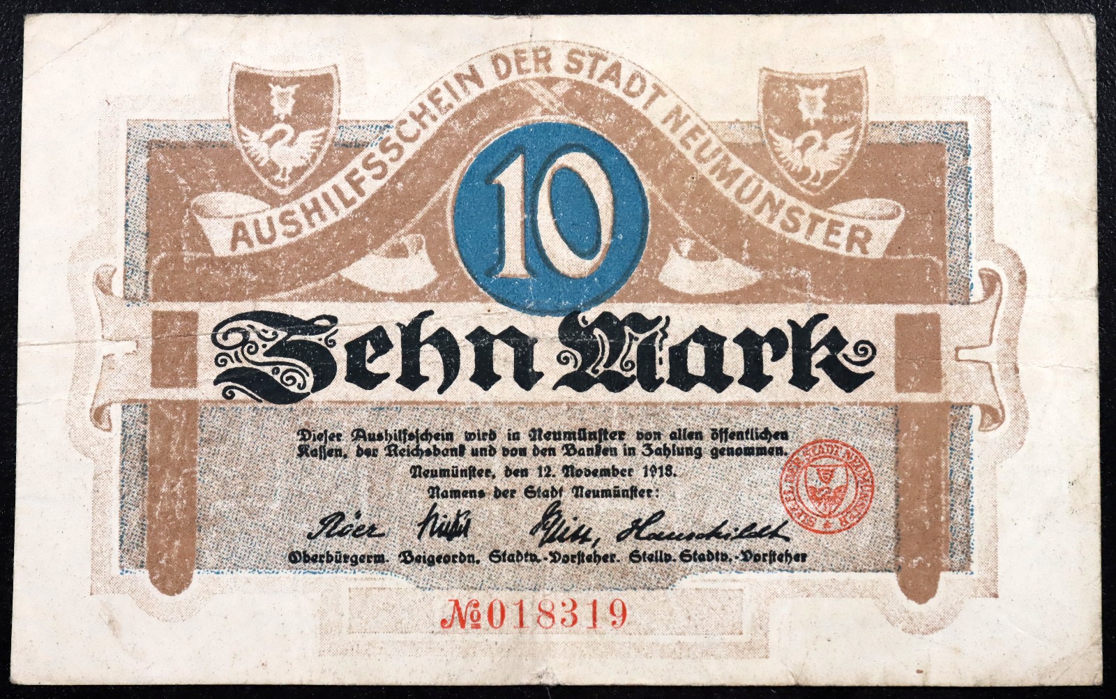 NEUMÜNSTER 1918 10 Mark Grossnotgeld German Notgeld Banknote