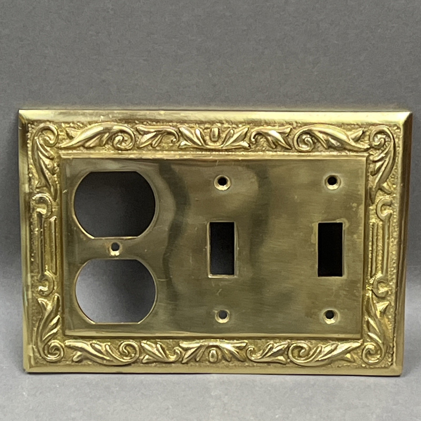 Solid Cast Brass Switch Plate 3-Gang Combination Duplex Outlet 2-Toggle Switch