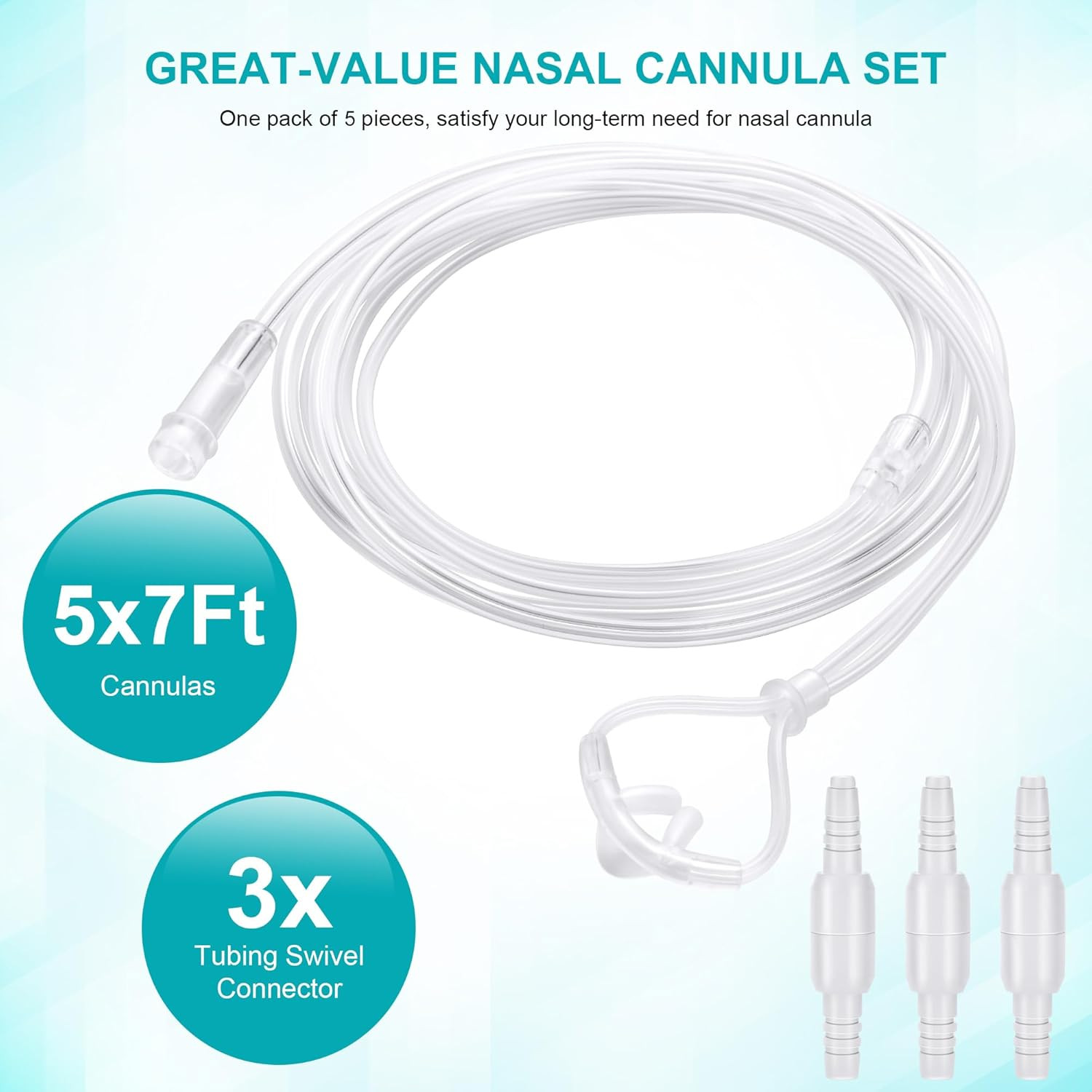 5 Pack Cannula Nasal 7 FT Super Soft Nasal Cannula Tubing for Oxygen Nose Tubing