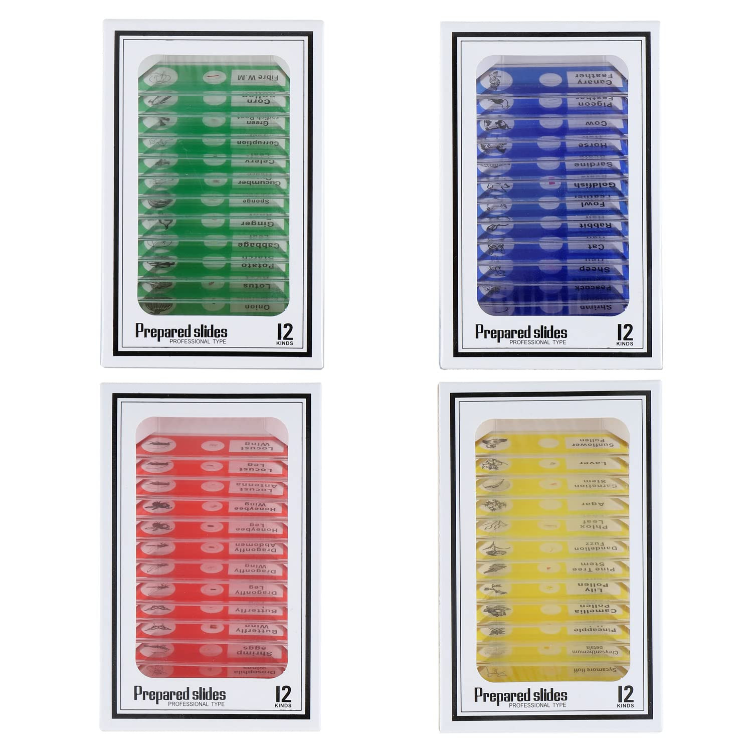 48 PCS Prepared Microscope Slides Set Insects Animals Flowers Plants Plastic ...