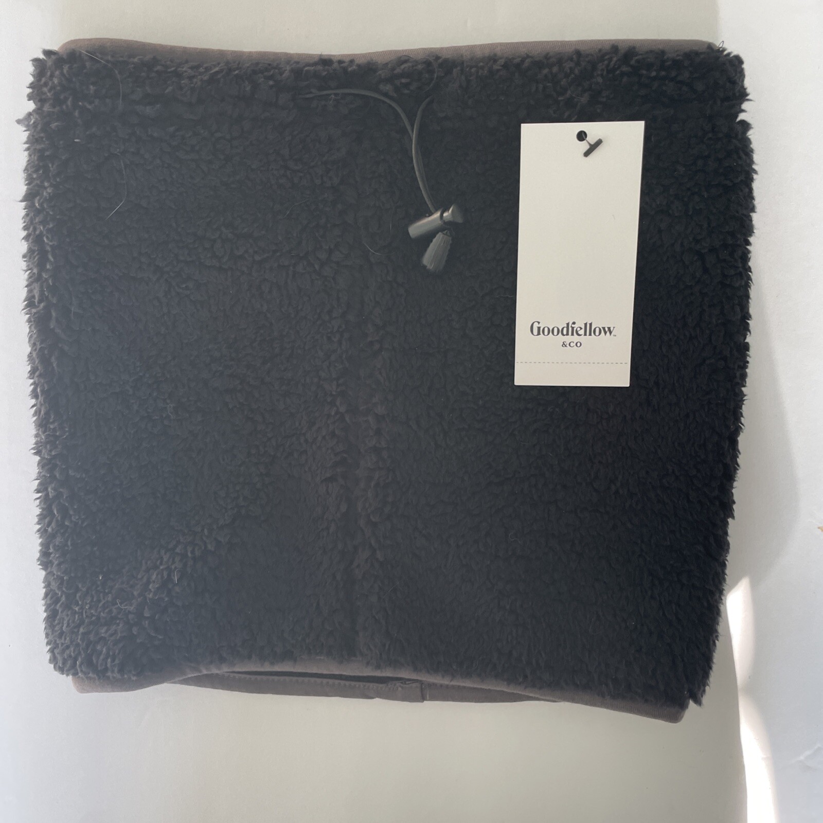 Goodfellow Men OSFM Black Faux Fur & Fleece Lined Neck Warmer Boxy Winter Scarf