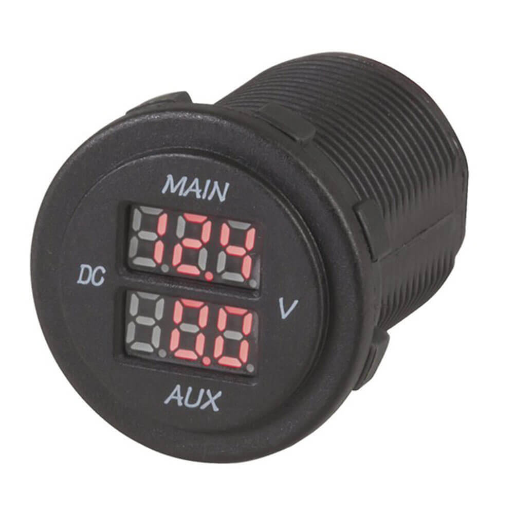 Durable Dual Battery LED Voltmeter Ideal for 12V and 24V Systems w/ Brackets