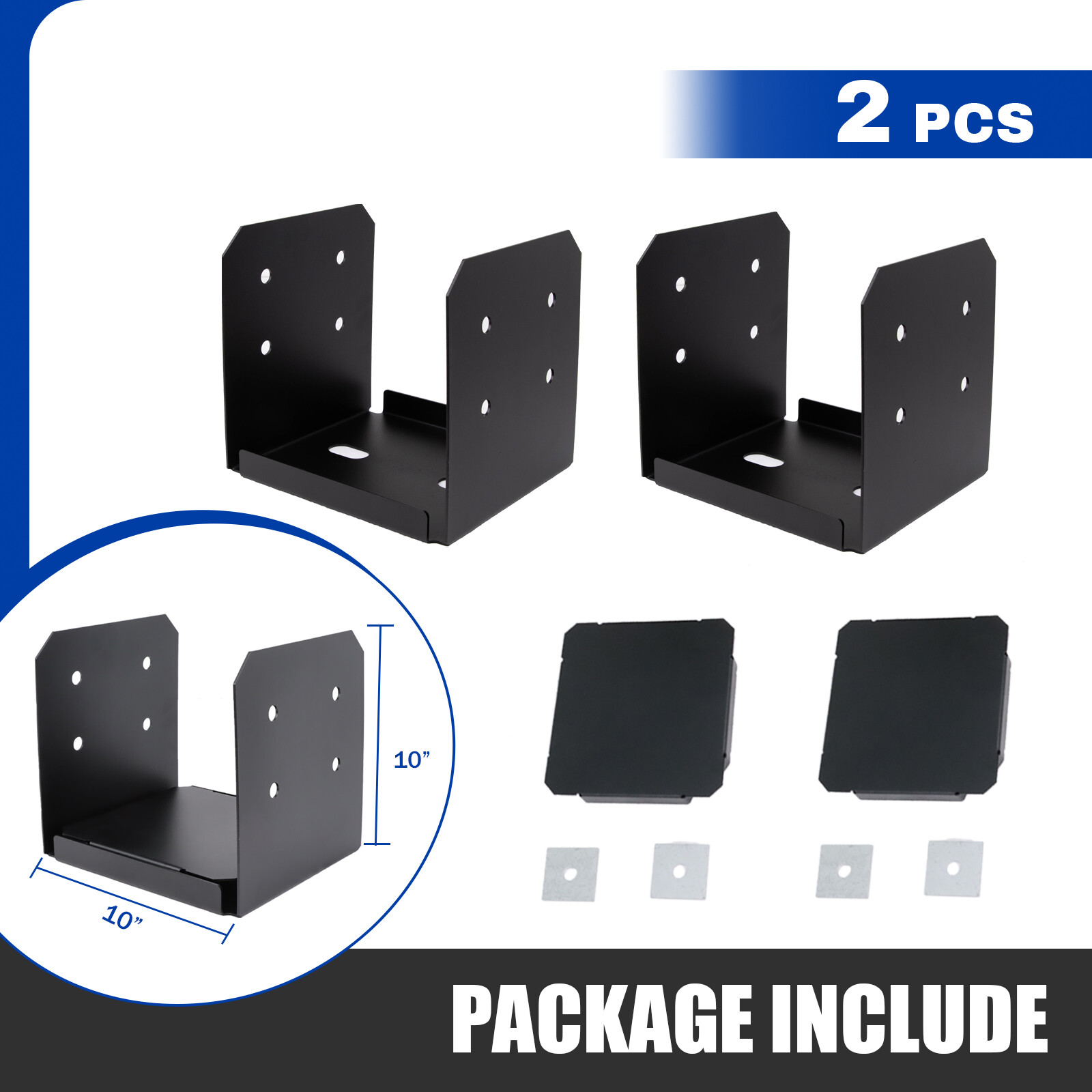 New 2-Pack 10x10 Post Base for Concrete with 1-Inch Standoff Pergola Bracket Kit