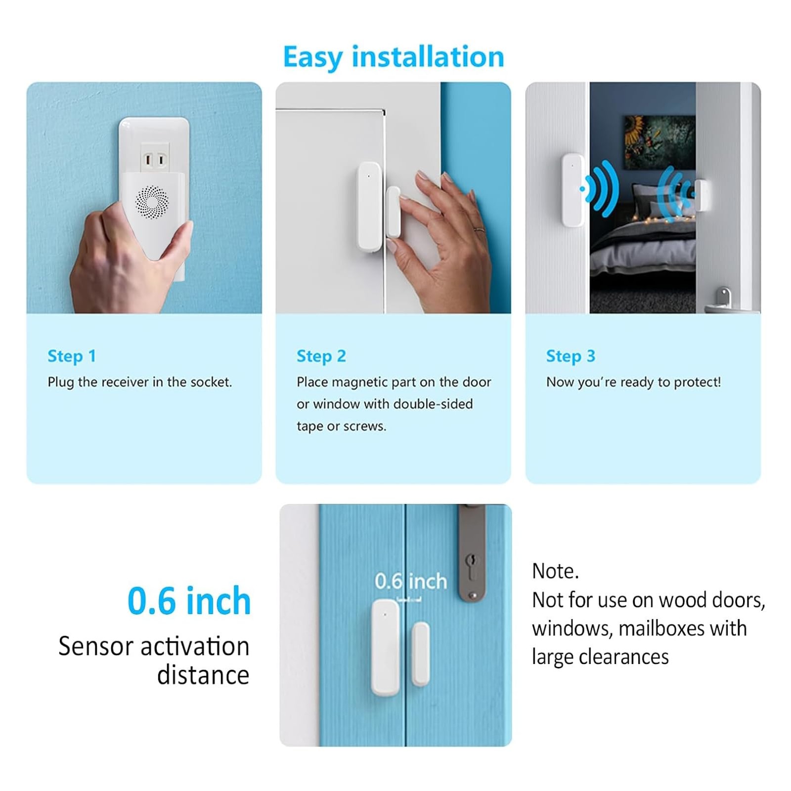 Wireless Door Chime, Sensor Chimes When 2 Receivers +1Sensor, white