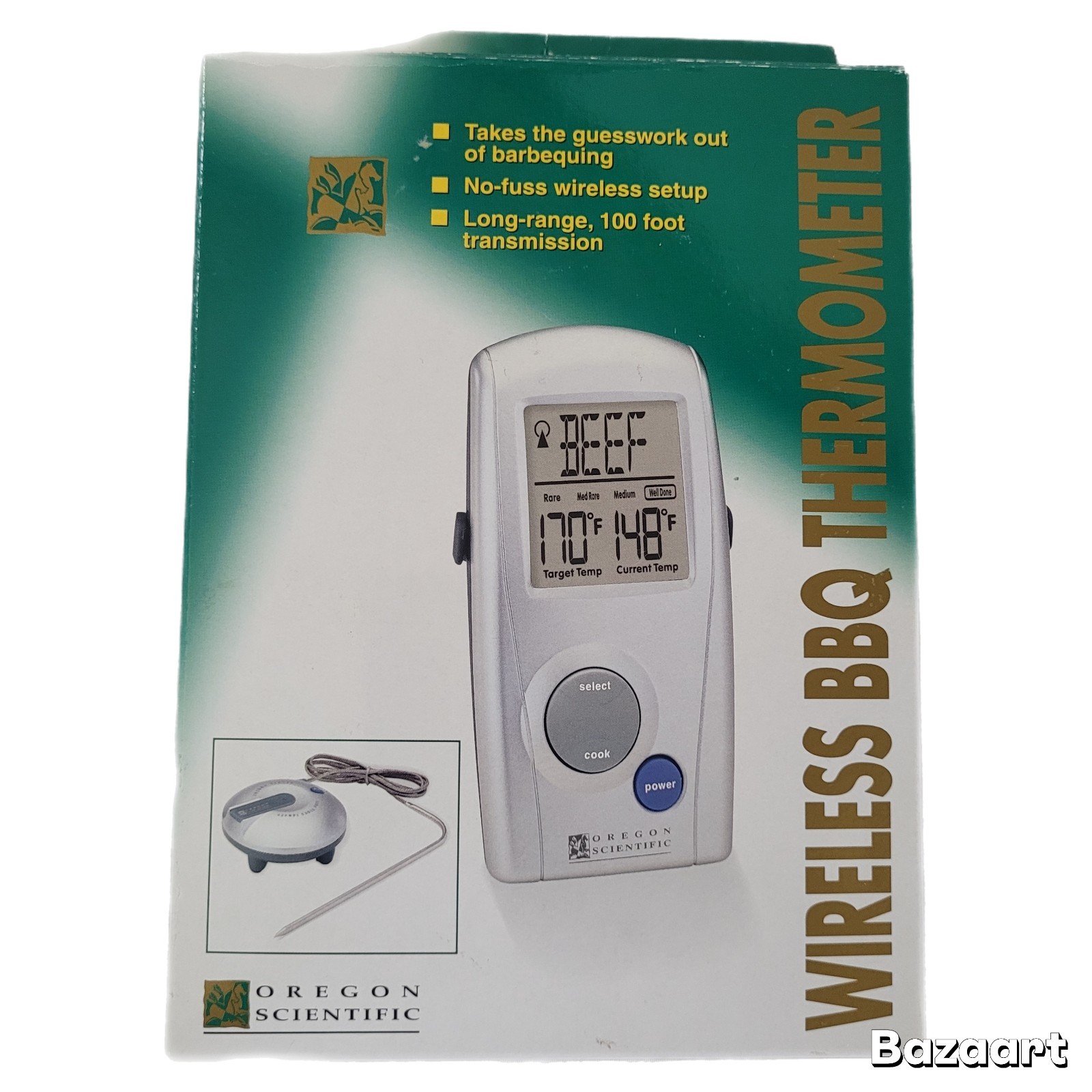 Vintage New in Box Oregon Scientific Wireless BBQ Thermometer model AW129