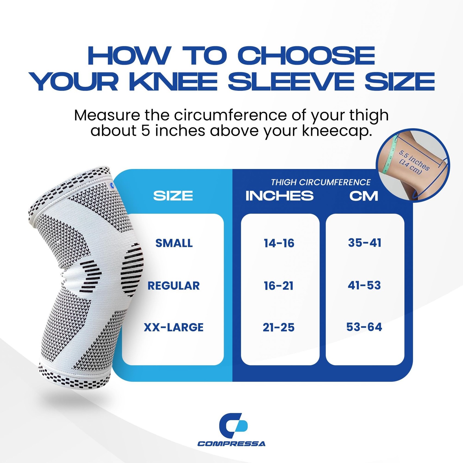 Compressa Knee Sleeve for Women & Men (XX-Large) - Non-Slip Compression Suppo...