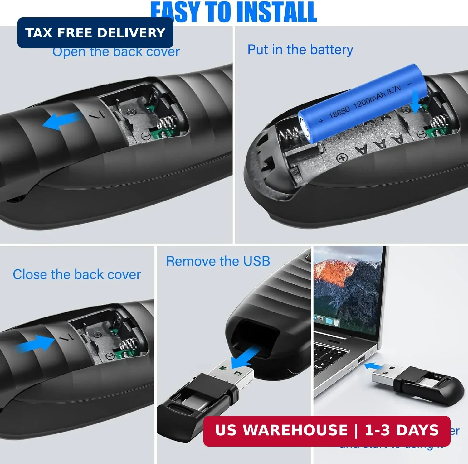 2-in-1 USB TYPE-C Presentation Clicker wireless Presenter Remote Clicker, Powerp